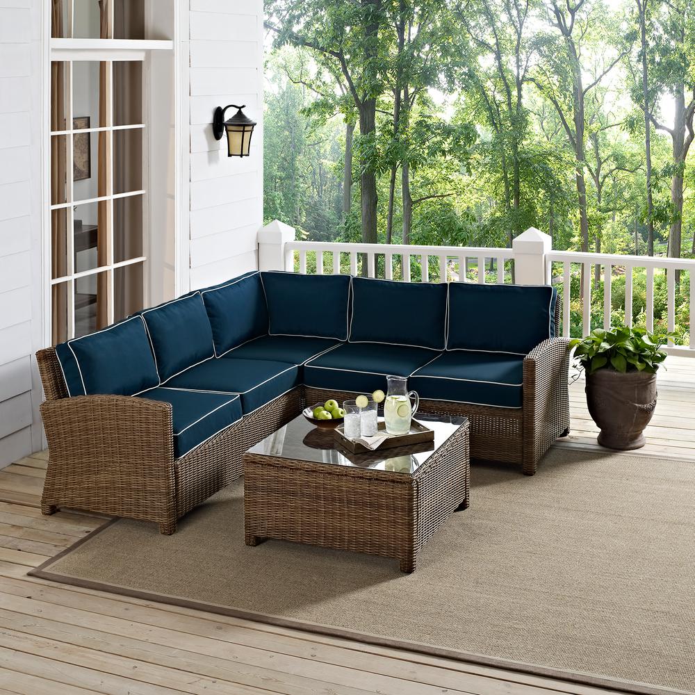 Outdoor Sectional With Navy Cushions Modern And Stylish Design Fits Perfectly With Any Outdoor