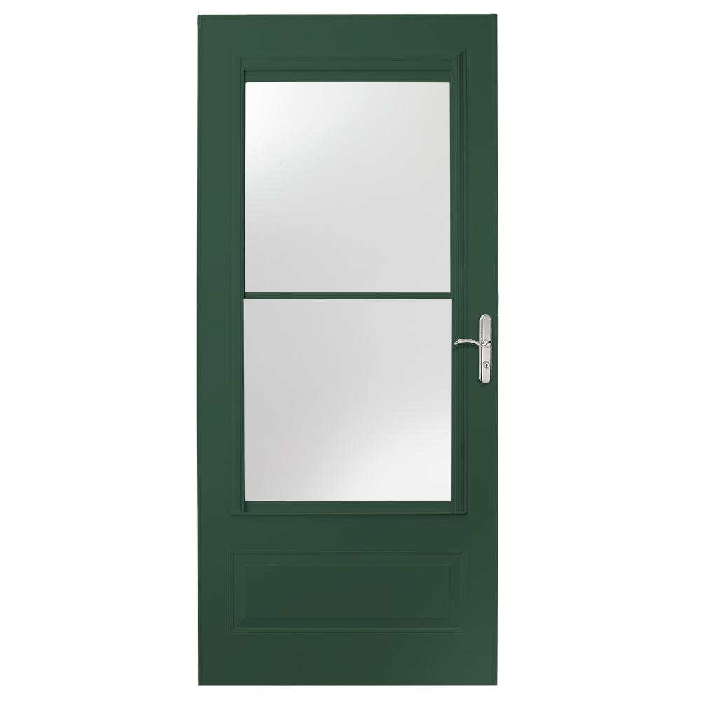 EMCO 32 in. x 80 in. 400 Series Forest Green Self-Storing Storm Door with Nickel Hardware