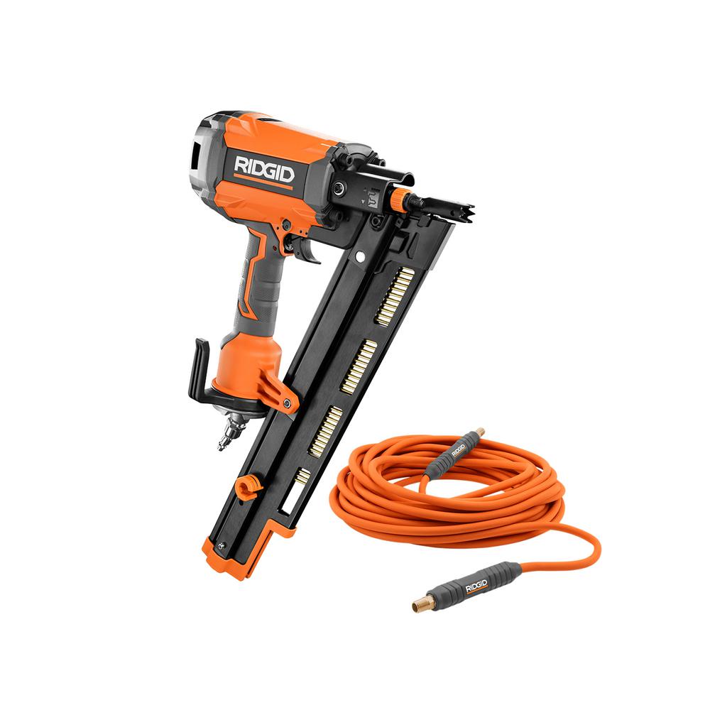 RIDGID 21Degree 31/2 in. Round Head Framing Nailer with 1/4 in. 50 ft