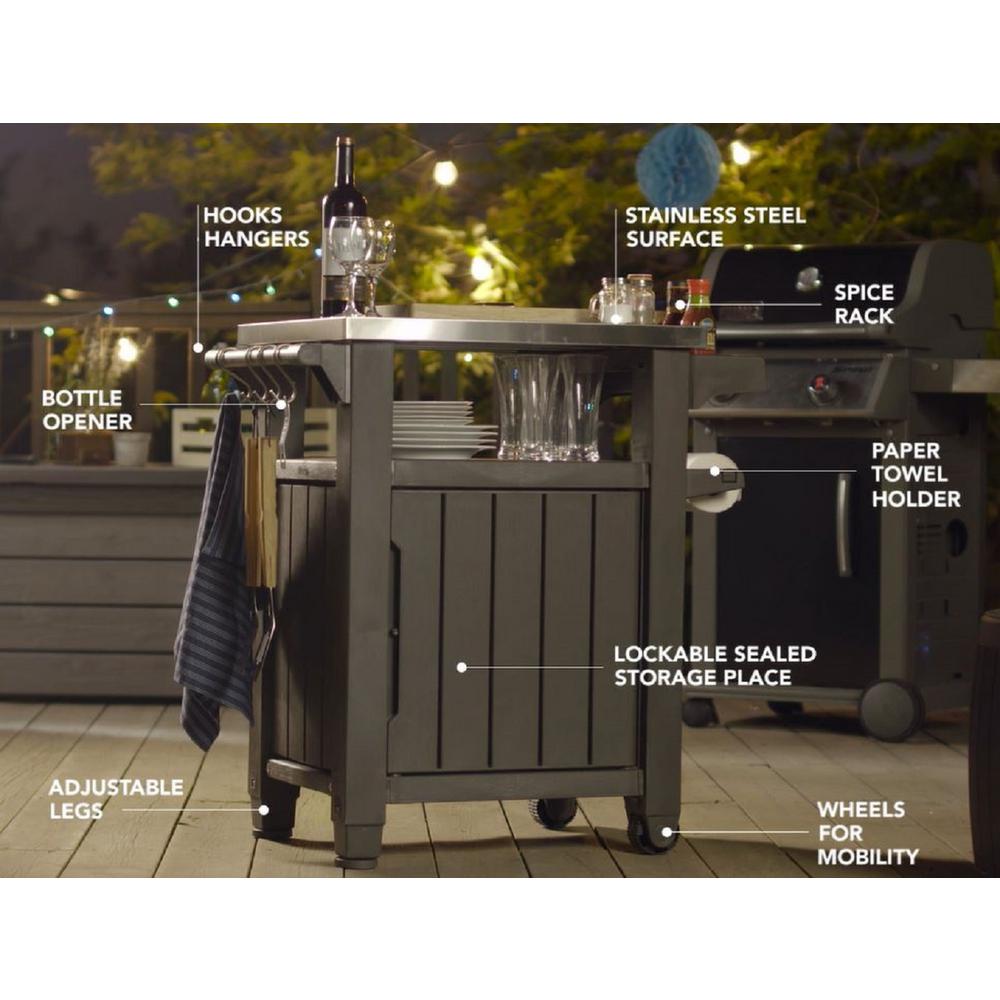 Keter Unity 40 Gal Grill Serving Prep Station Cart With Patio Storage 228833 The Home Depot - Keter Unity Portable Outdoor Table With Storage Cabinet And Stainless Steel Top Graphite Keter Unity 40 Gal Grill Serving Prep Station Cart With Patio Storage 228833 The Home Depot - Keter Unity Portable Outdoor Table With Storage Cabinet And Stainless Steel Top Graphite