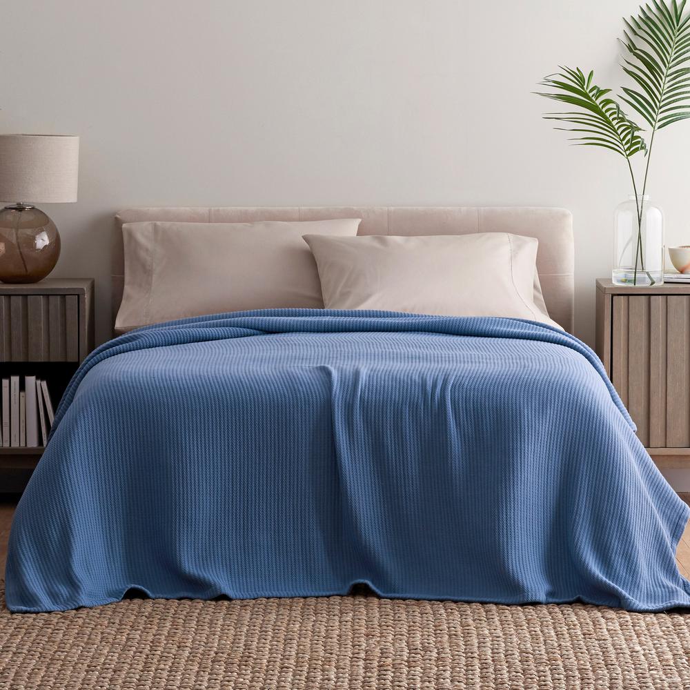 The Company Store Cable Knit Cotton Queen Blanket In Blue 85018 Q