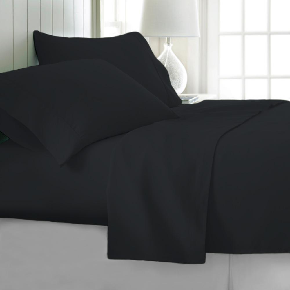 4 Piece Black Solid 1800 Thread Count Microfiber Full Sheet Set Lh 1800bf 4pc Bla F The Home Depot