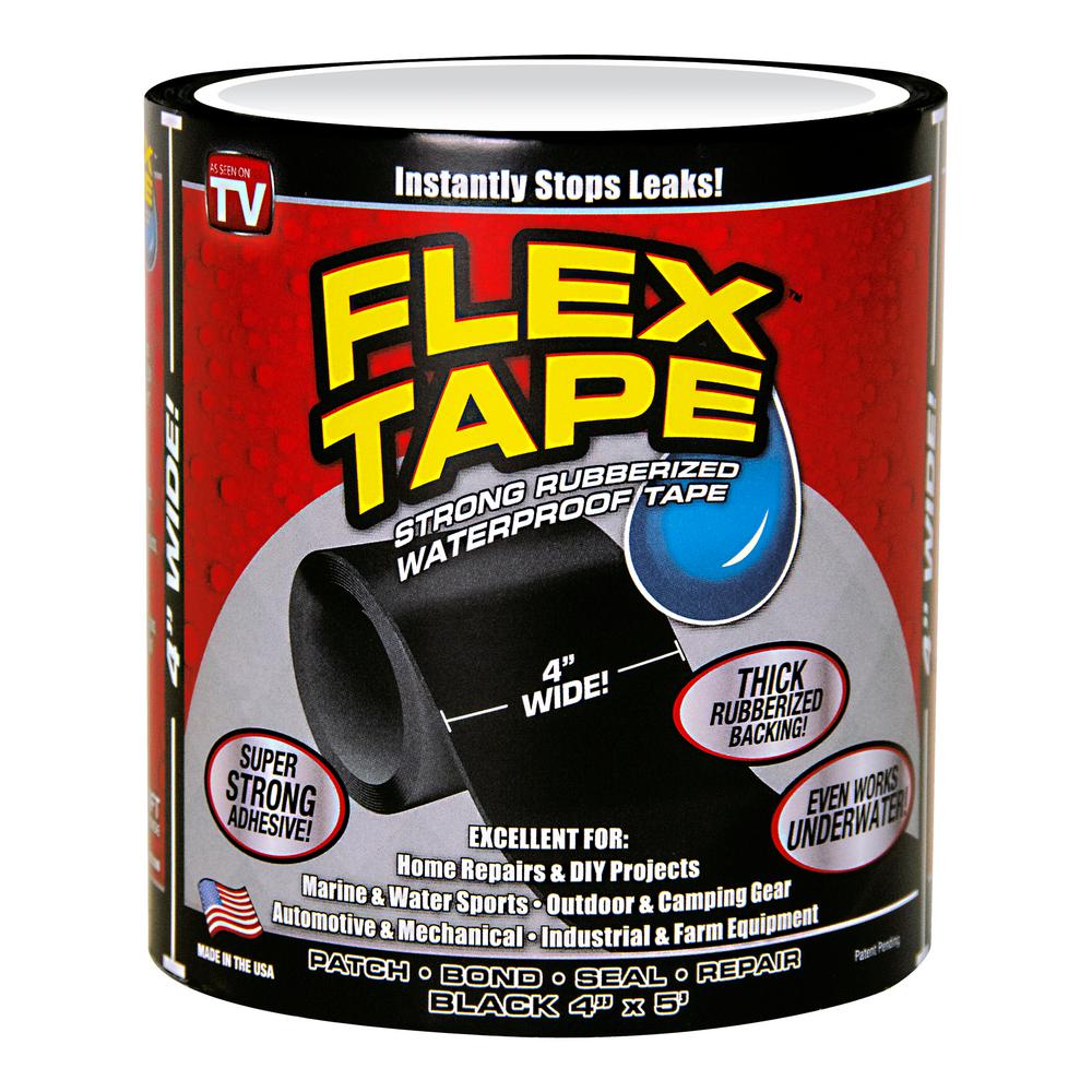 Flex Tape Flex Tape 4 in. x 5 ft. Black Strong Rubberized Waterproof ...