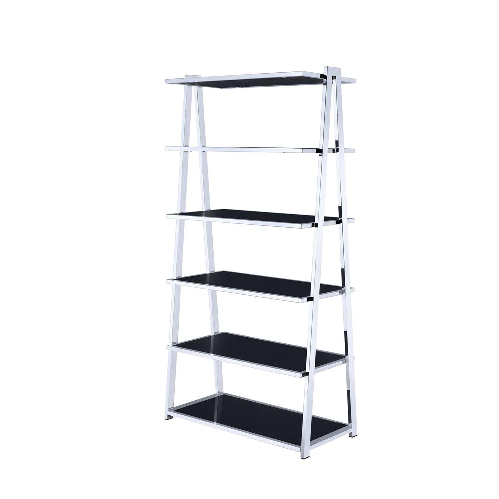 Acme Furniture Coleen Black High Gloss And Chrome Leaning Bookcase Acme Furniture Coleen Black High Gloss And Chrome Leaning Bookcase 92451 The Home Depot