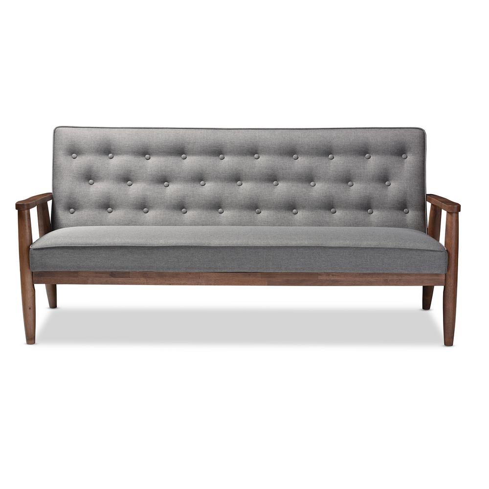 Baxton Studio Sorrento 2 Piece Mid Century Modern Tufted Loveseat and Chair Set in Gray