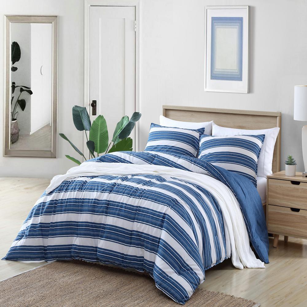 Nautica Vintage Crew Stripe 2Piece Blue Cotton Twin Comforter Set