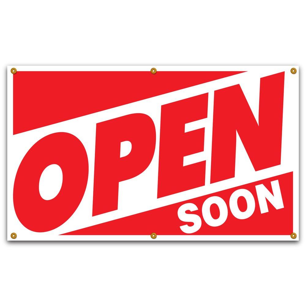 Lynch Sign 5 Ft X 3 Ft Red On White Vinyl Open Soon Banner Ba 3