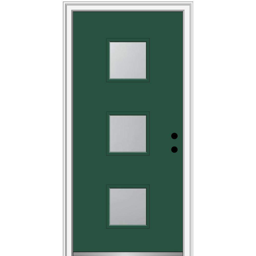 Mmi Door 30 In X 80 In Aveline Left Hand Inswing 3 Lite Frosted Glass Painted Steel Prehung