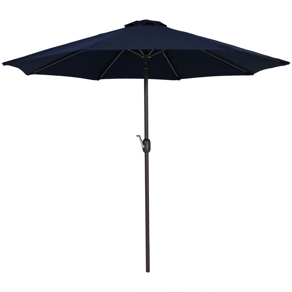 Sunnydaze Decor 9 Ft Aluminum Market Auto Tilt Patio Umbrella In Sunbrella Navy Blue Jlp 655 The Home Depot