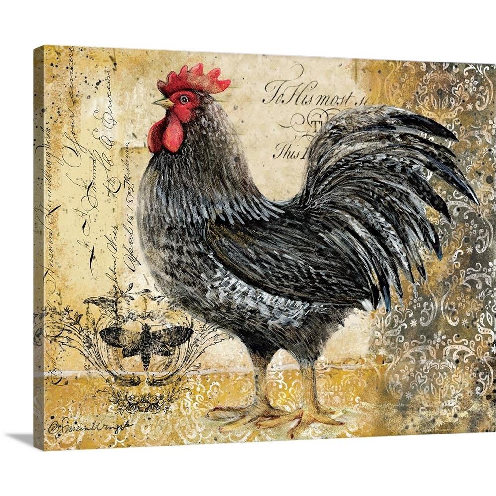 GreatBigCanvas Black Rooster Scroll By Susan Winget Canvas Wall