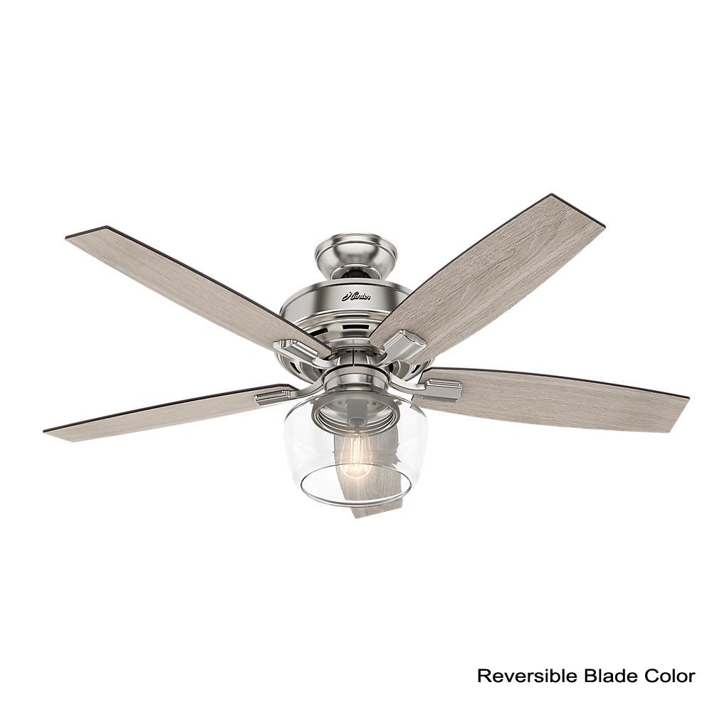 Hunter Bennett 52 In Led Indoor Brushed Nickel Ceiling Fan With Globe Light Kit And Handheld Remote Control