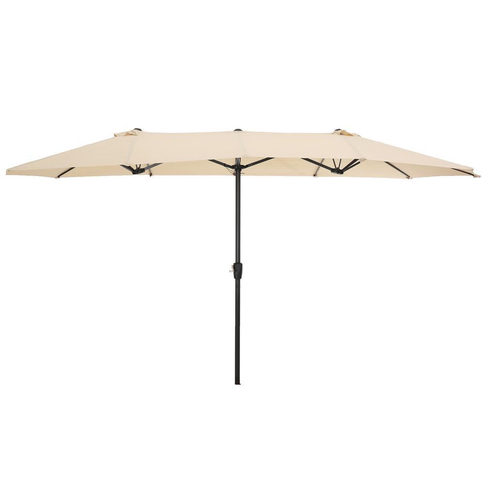CASAINC 12.5 ft. Steel PushUp Market Patio Umbrella in Tan with Double