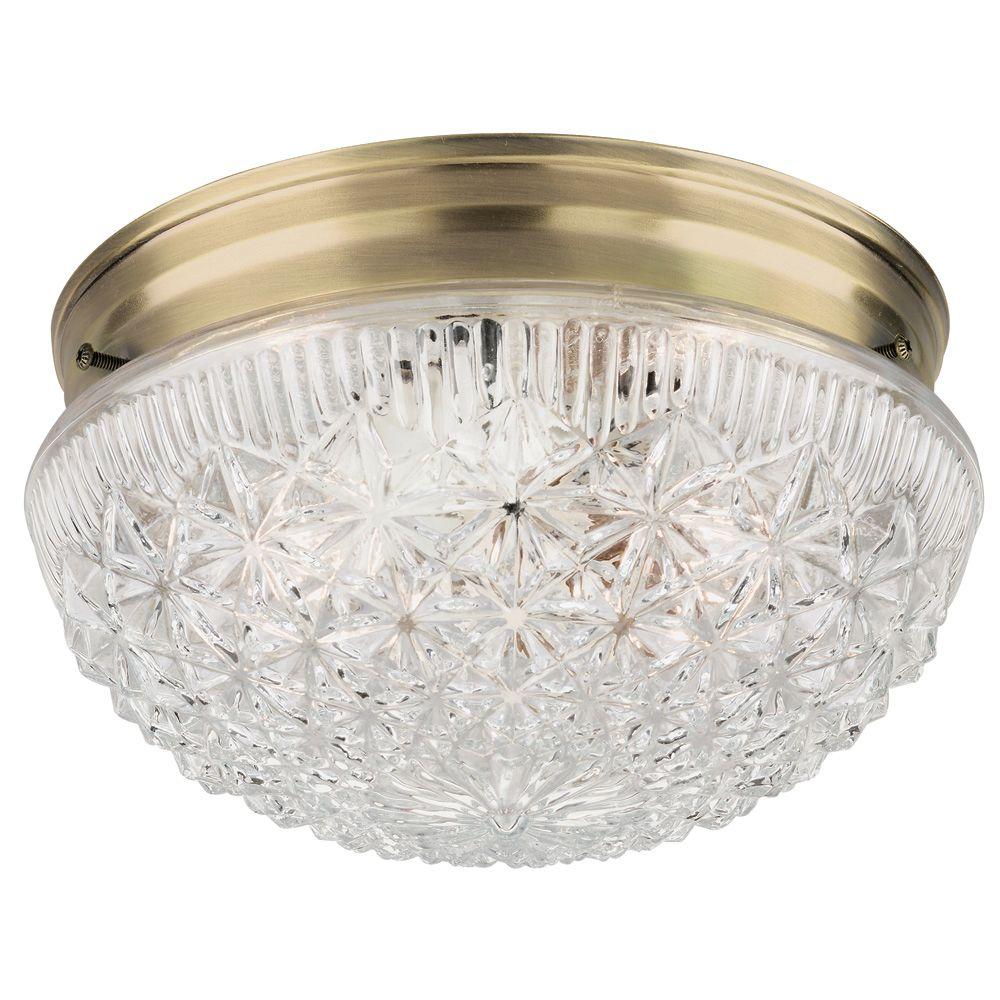 Brass Flush Mount Lights Lighting The Home Depot 2 Light Ceiling Fixture Antique Brass Interior Flush Mount With Clear