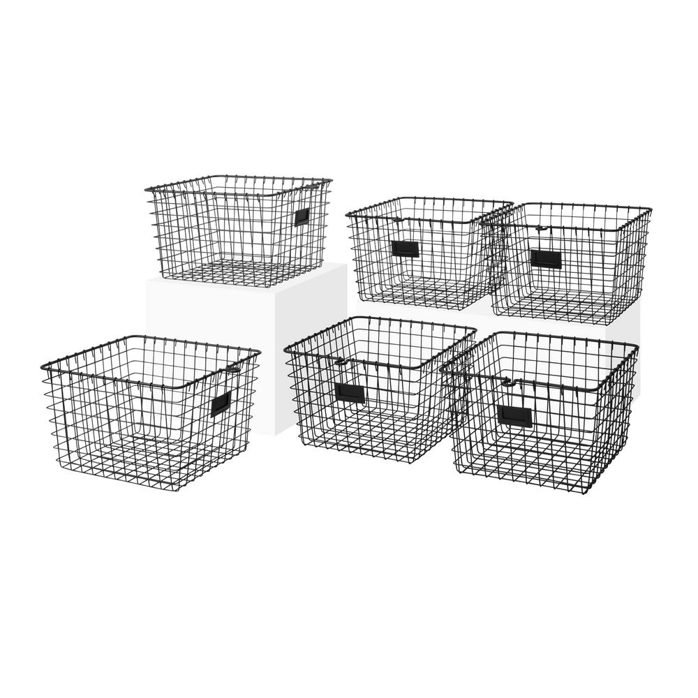 Spectrum 13 75 In D X 11 25 In W X 8 In H Black Medium Steel Wire Storage Bin Basket Organizer 6 Pack 47910 6 The Home Depot