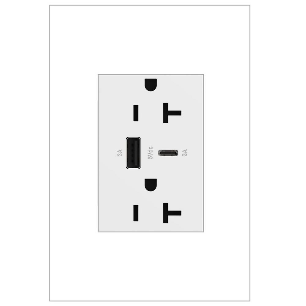 Legrand adorne 20 Amp 120Volt Duplex Outlet with 6.0 Amp Type A/C USB, WhiteARTRUSB206ACW4