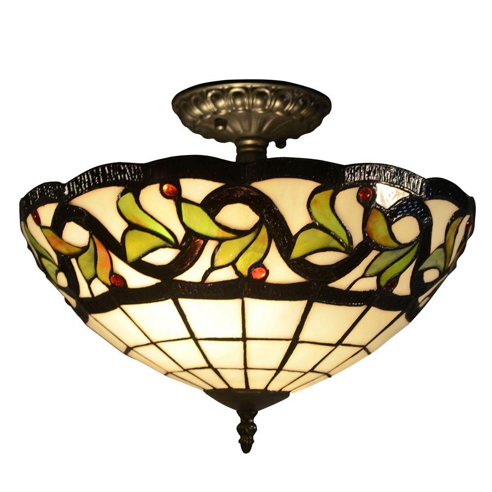 Dale Tiffany Flush Mount Lights Lighting The Home Depot Reveli 2 Light Tiffany Bronze Semi Flush Mount