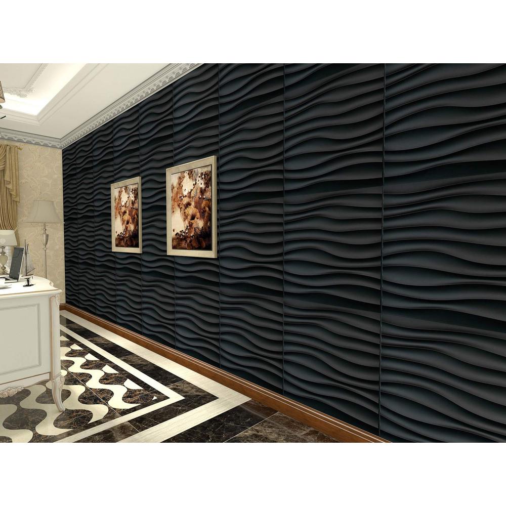 Art3d Wave 19 7 In X 19 7 In Black Pvc 3d Decorative Wall Panels For Bathroom Bedroom 12 Pack A10040bk The Home Depot