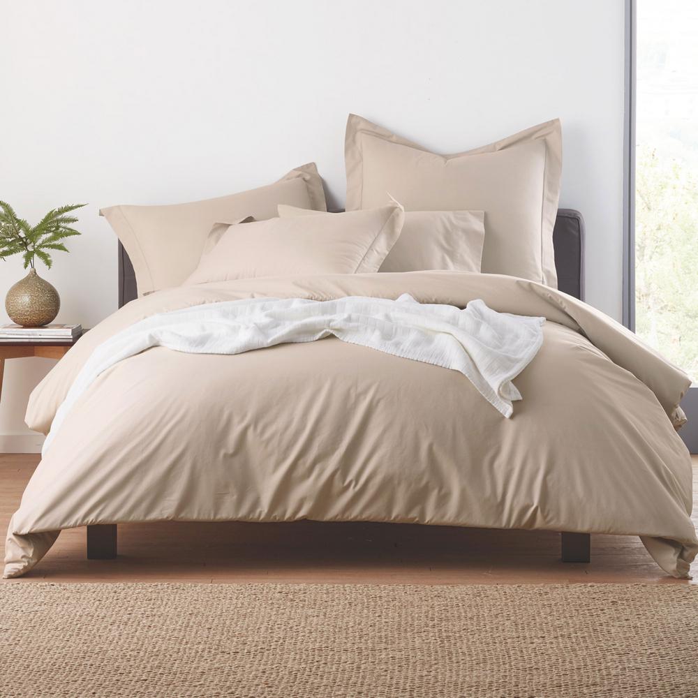 The Company Garment Washed 3 Piece Putty Organic Cotton The Company Garment Washed 3 Piece Putty Organic Cotton Percale Full Duvet Cover