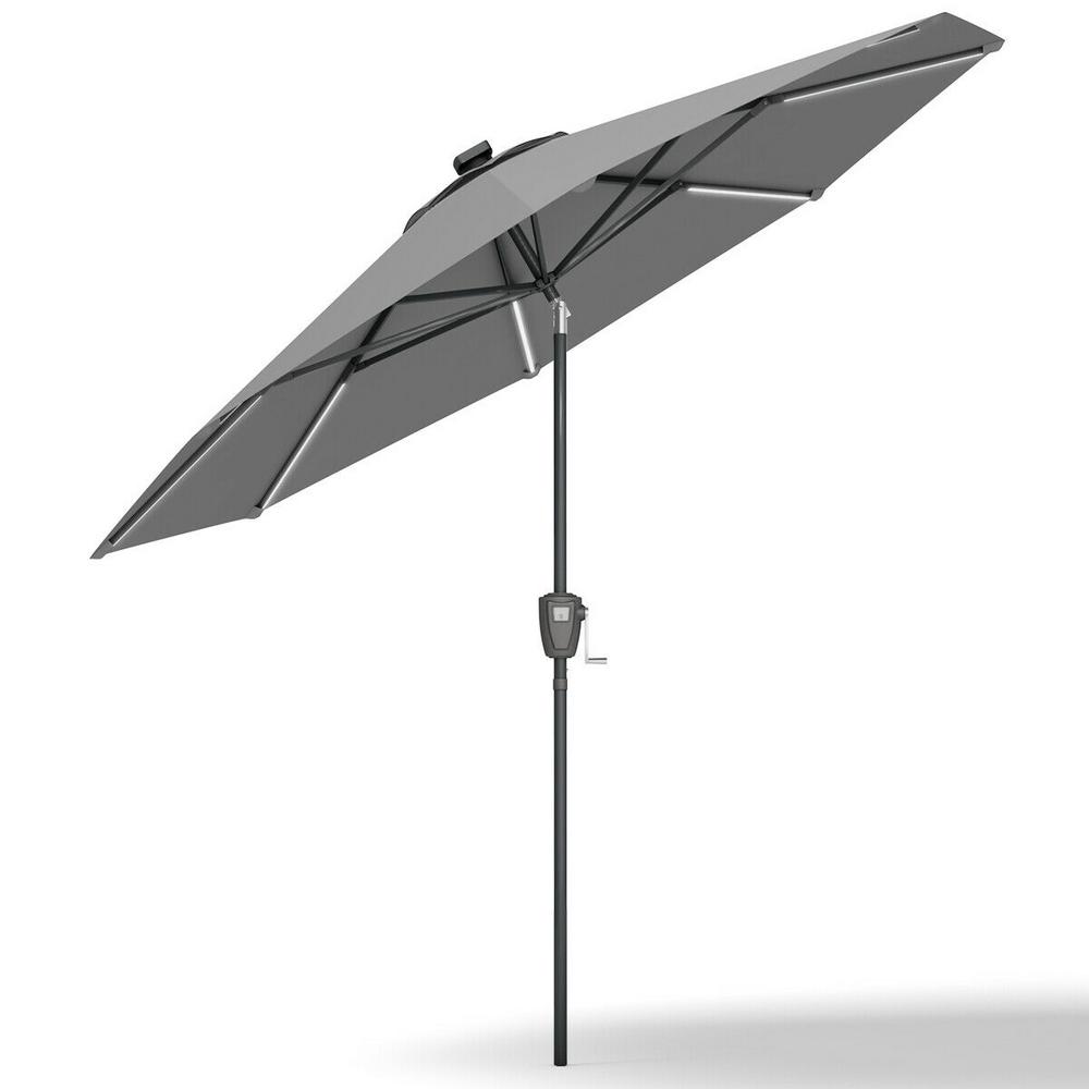 Costway 9 Ft Solar Patio Umbrella Led Tilt Deck Waterproof Garden Market Beach In Gray Op3246gr The Home Depot