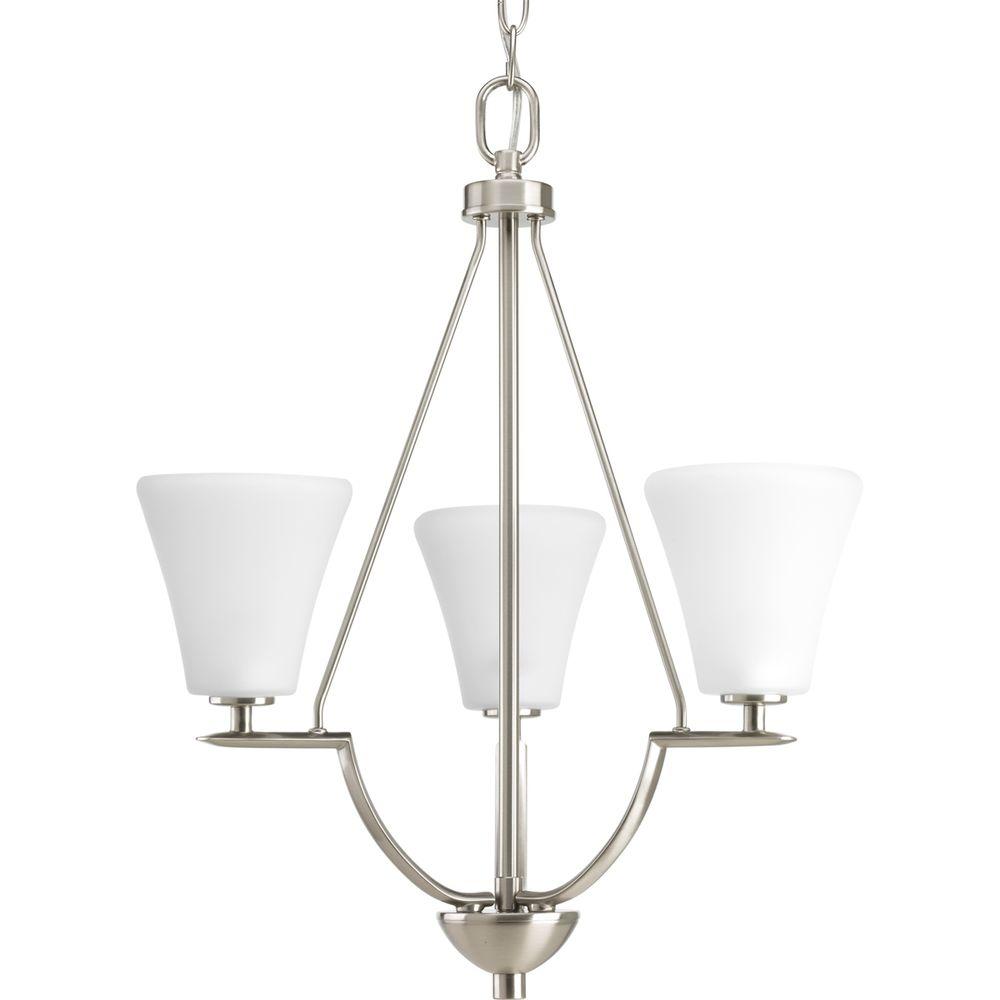 Progress Lighting Rave Collection 3 Light Brushed Nickel Foyer Bravo Collection 3 Light Brushed Nickel Foyer Pendant With Etched Glass