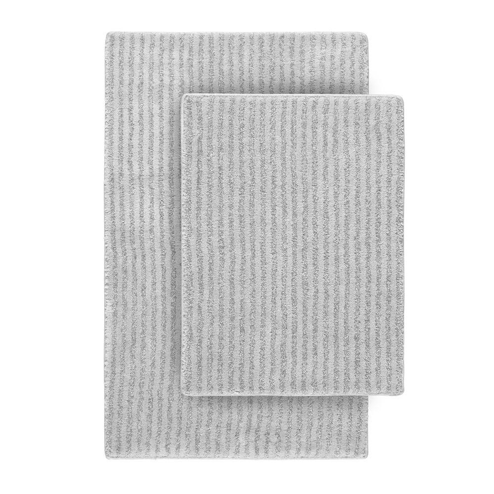 Garland Rug Sheridan Platinum Gray 21 in. x 34 in. Washable Bathroom 2Piece Rug SetSHE2PC07