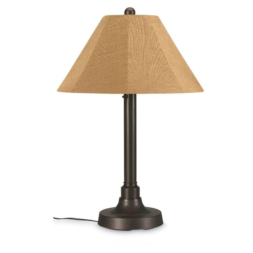 Waterproof Outdoor Lamps Lighting The Home Depot San Juan 34 In Outdoor Bronze Table Lamp With Straw Linen Shade