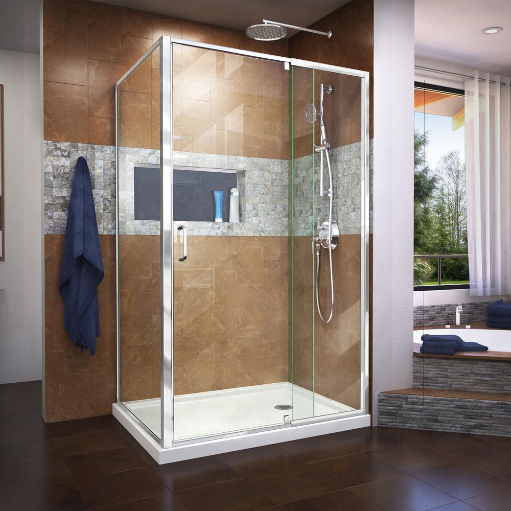 Dreamline Flex 34 5 D X 44 48 In W X 72 In H Framed Pivot Shower Enclosure In Chrome Shdr 2234460 Rt 01 The Home Depot