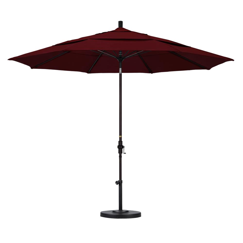 California Umbrella 11 Ft Fiberglass Collar Tilt Double Vented Patio Umbrella In Burgundy Pacifica Gscuf118117 Sa36 Dwv The Home Depot