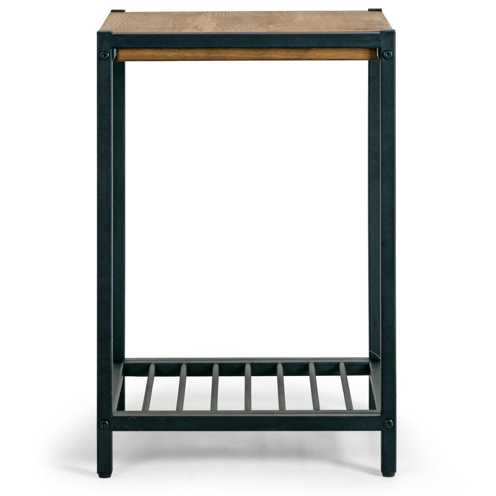 Glamour Home Ailis Brown Pine Wood Black Metal Frame End Table Pine Wood Black Metal Frame End Table