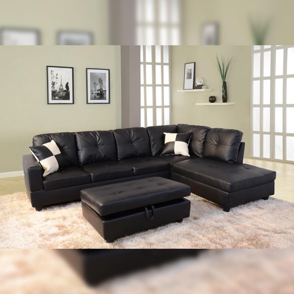 Star Home Living Black Faux Leather 3 Seater Right Facing Chaise Sectional Sofa With Storage Ottoman Sh091b The Depot - Black Faux Leather Sectional Sofa Star Home Living Black Faux Leather 3 Seater Right Facing Chaise Sectional Sofa With Storage Ottoman Sh091b The Depot - Black Faux Leather Sectional Sofa
