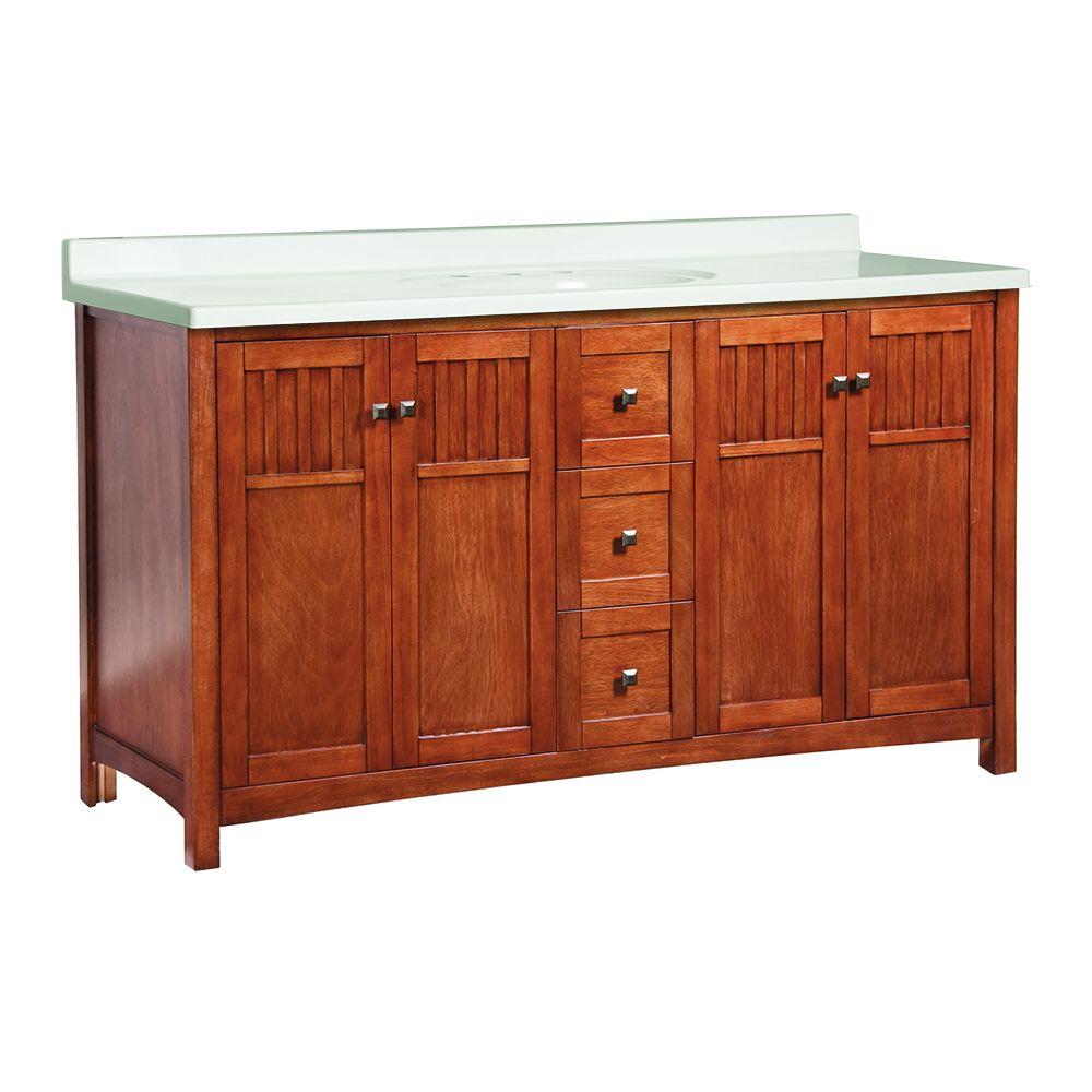 Soft Close Drawer Hinges Foremost 60 Inch Vanities Bathroom Vanity In Nutmeg With Cast Polymers Top White