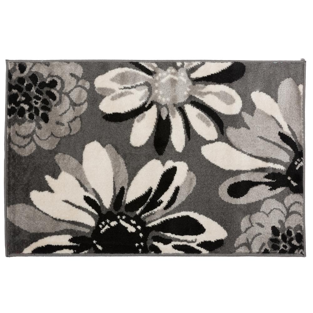 World Rug Gallery Modern Floral Flowers Gray 2 ft. x 3 ft. Indoor Area Rug374Gray2x3 The