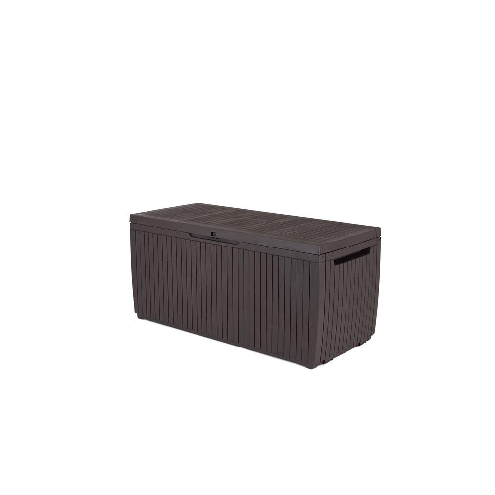 100 Gallon All Weather Tonal Brown Resin Wicker Deck Box Pool Patio