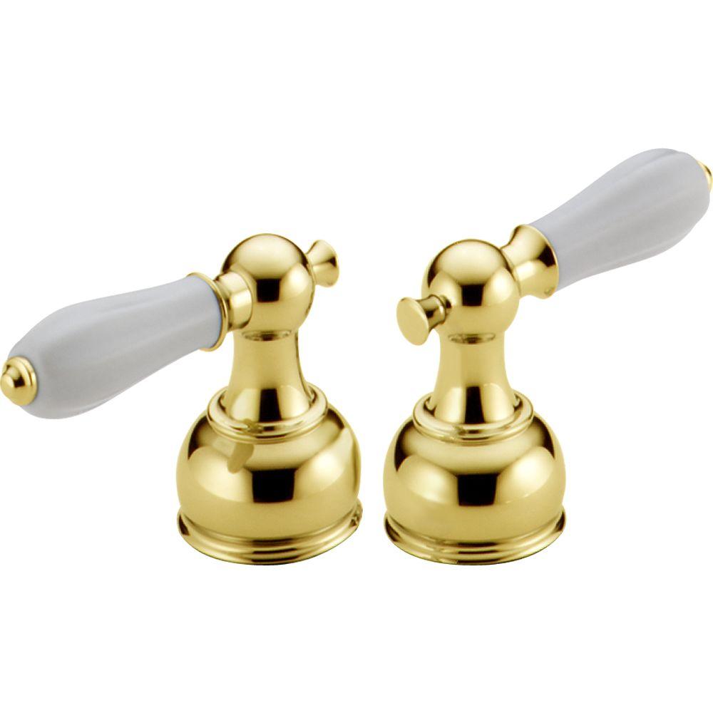 Delta Traditional Lever Handles In Polished Brass For 2 Handle Faucets   Polished Brass Delta Faucet Handles H212pb 64 1000 