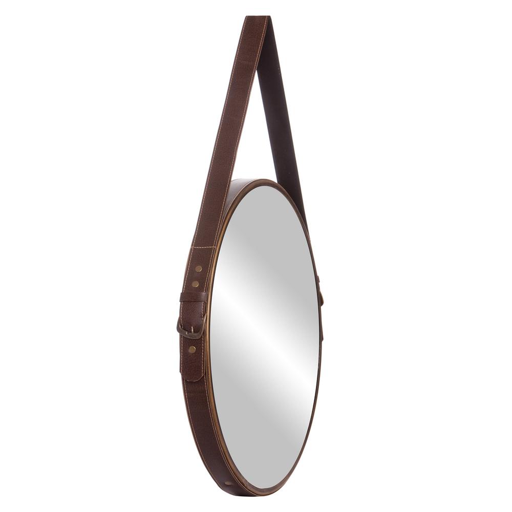 Pinnacle Leather Belted Farmhouse Round Hanging Brown