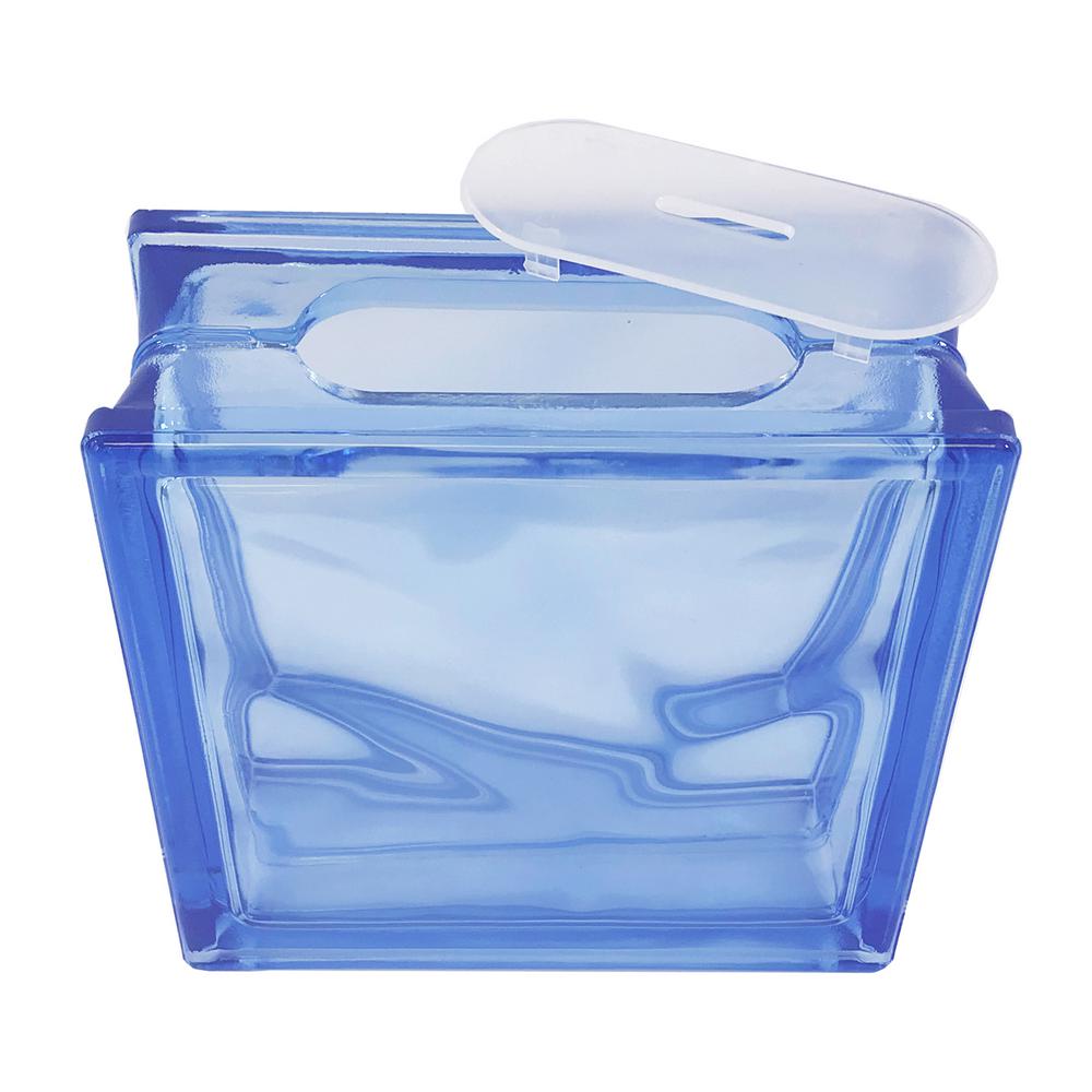 REDI2CRAFT 7.5 in. x 7.5 in. x 3.125 in. Blue Clear Pattern Glass Block