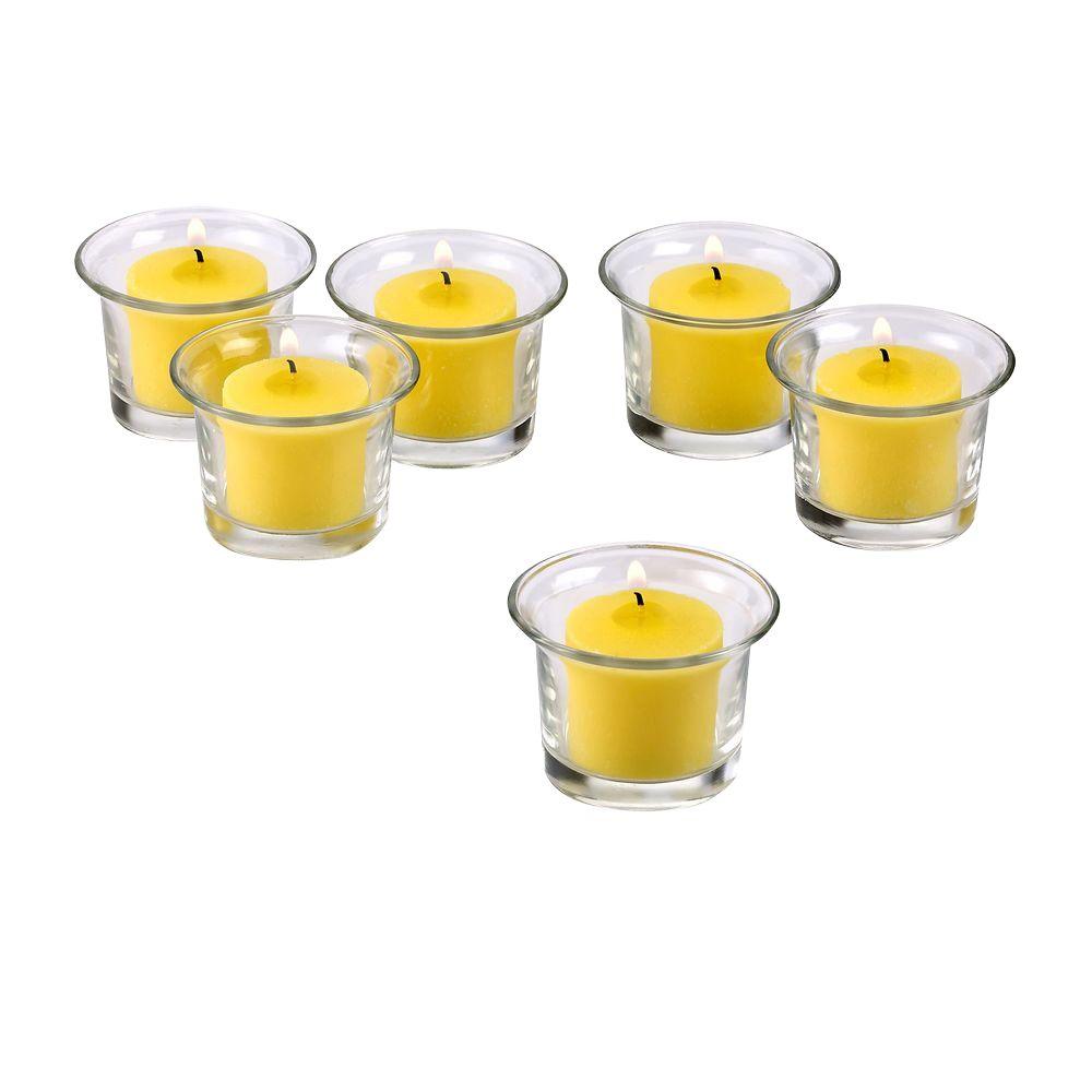 Light In The Dark Clear Glass Lip Votive Candle Holders with Yellow