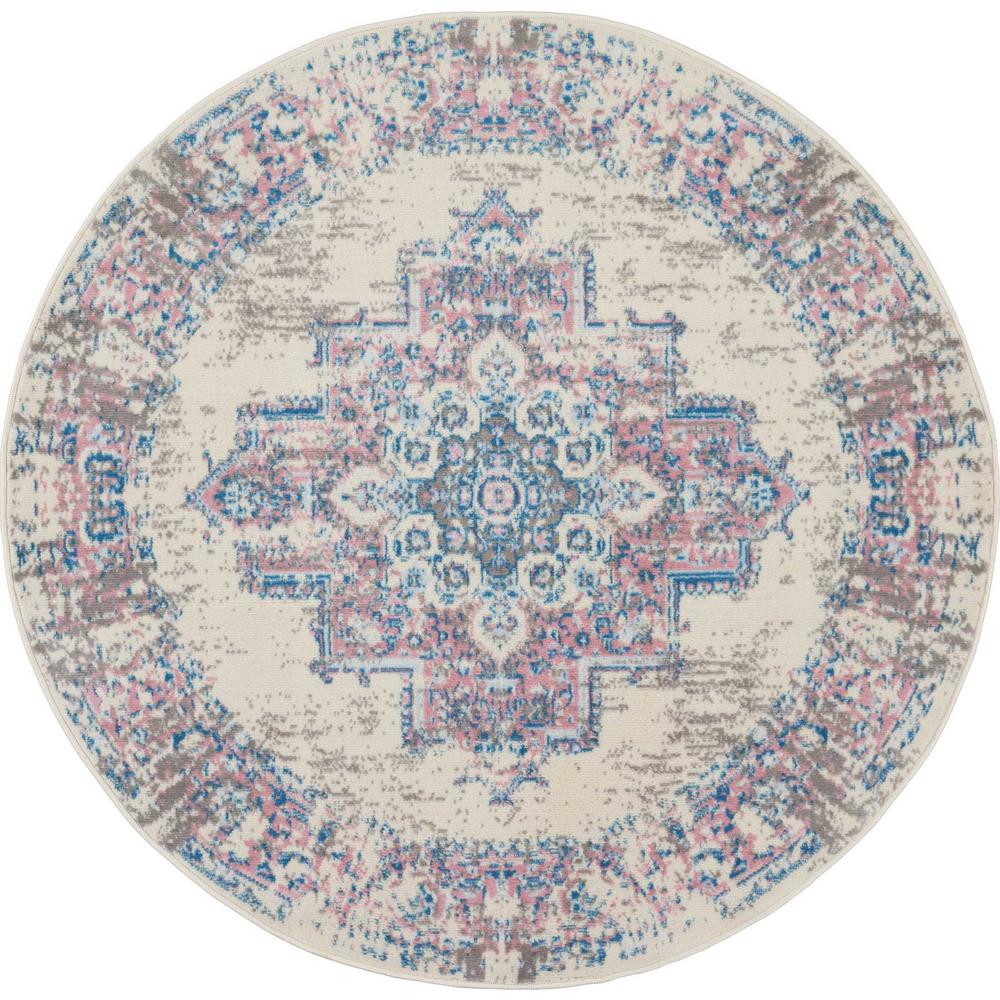 8 ft. round Nourison Grafix White and Pink Persian Area Rug, Ivory/Pink