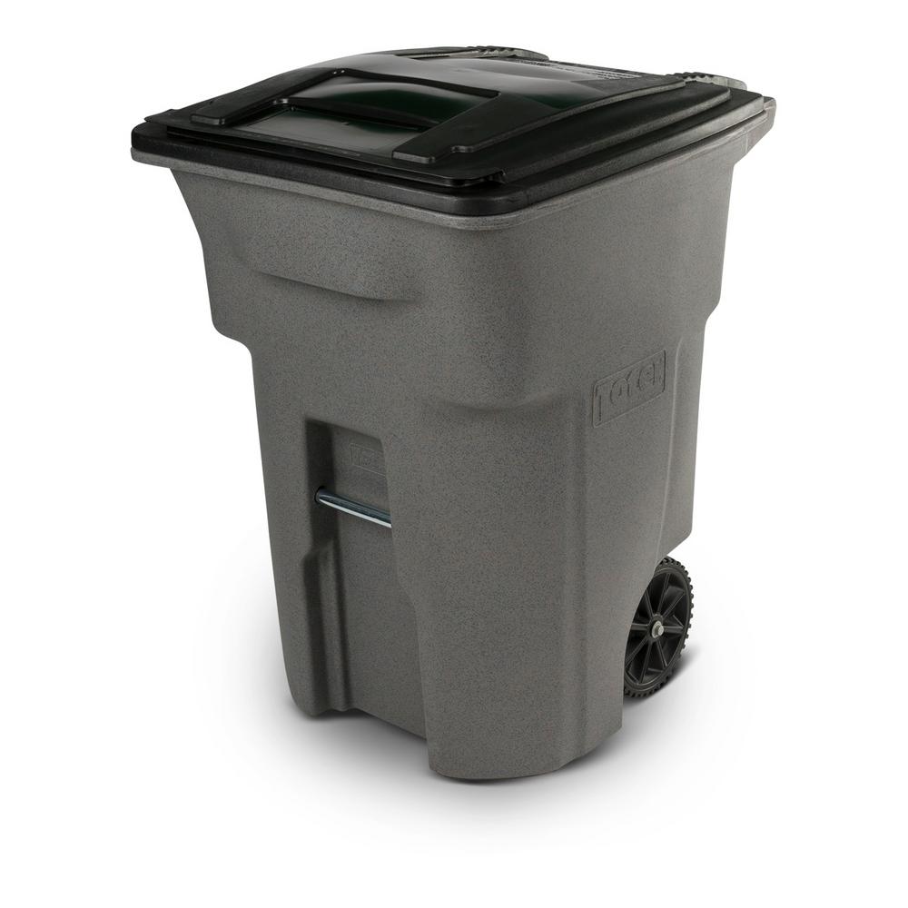 Toter 96 Gal Greystone Trash Can With Wheels And Attached Lid 25596