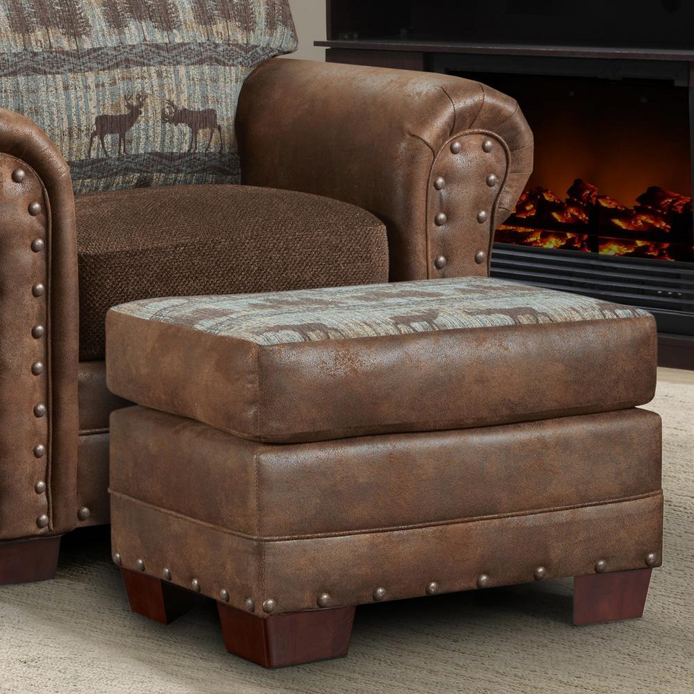 American Furniture Classics Lodge Ottoman Deer Teal Tapestry