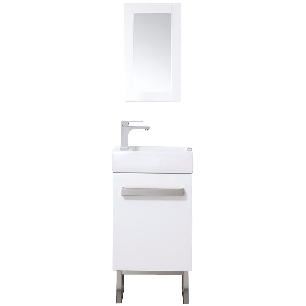 Home Decorators Collection Woodmoore 19 in. W x 10 in. D Vanity in Gloss White with Integrated Vanity Top in White with White Basin and Mirror