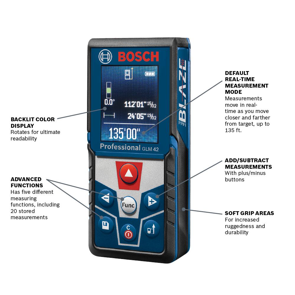 Bosch Blaze 135 Ft Laser Measurer With Full Color Display Glm 42