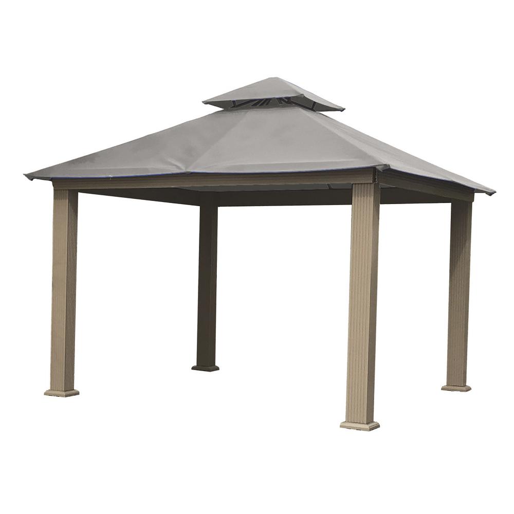 14 Ft X Acacia Aluminum Gazebo With Mist Gray Canopy Ag14 14 Ft X Acacia Aluminum Gazebo