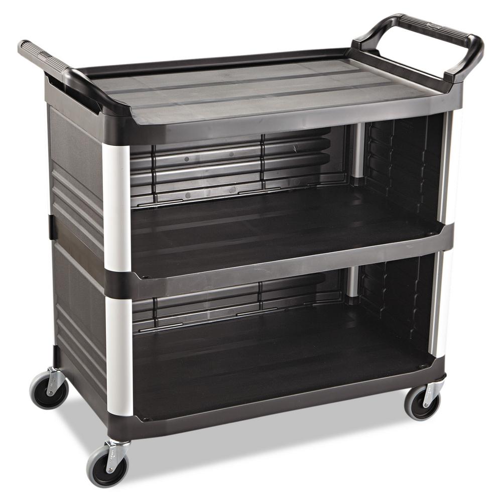 Rubbermaid Commercial Products Xtra Utility Cart with Enclosed End Panels and Side in Black