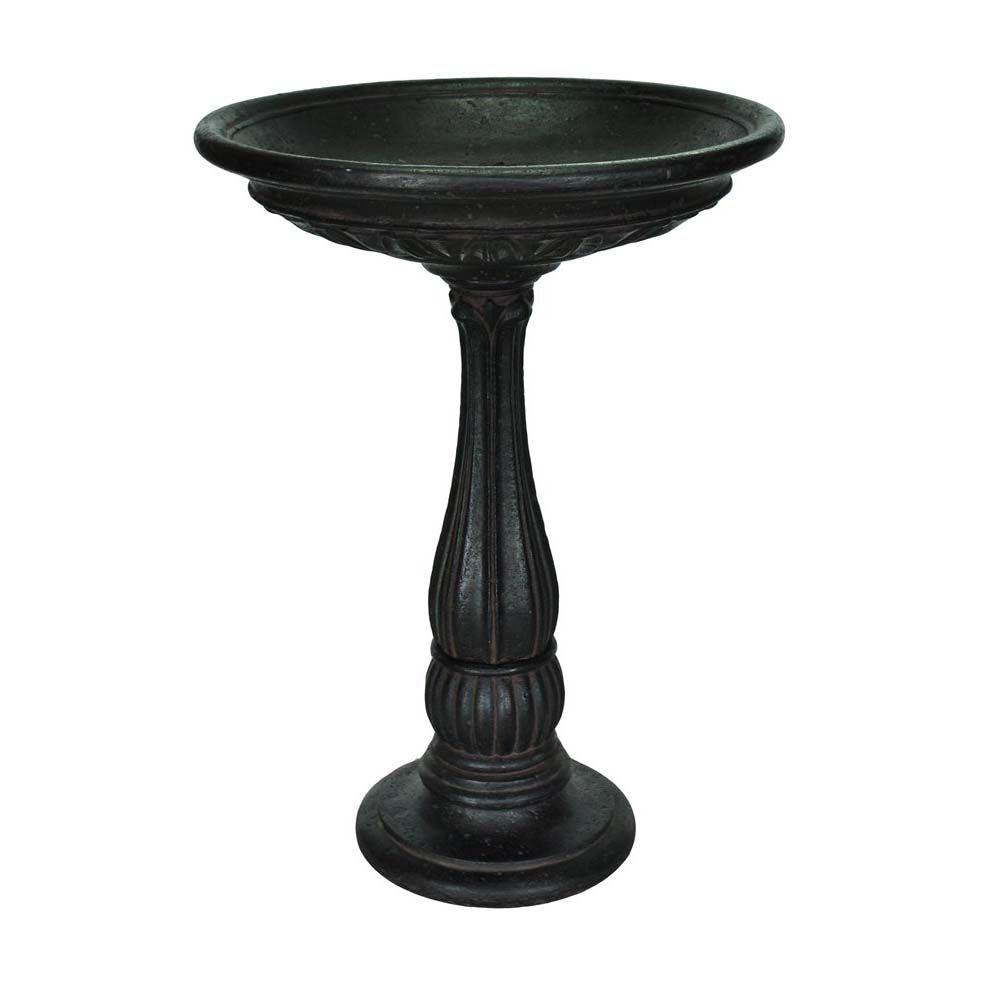 Mpg Aged Charcoal Finish Cast Stone Birdbath Pf6051ac The Home Depot Mpg Aged Charcoal Finish Cast Stone Birdbath
