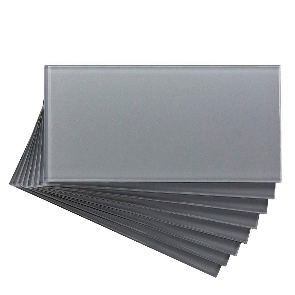 Aspect 3 in. x 6 in. Glass Decorative Wall Tile in Steel (8Pack)A50