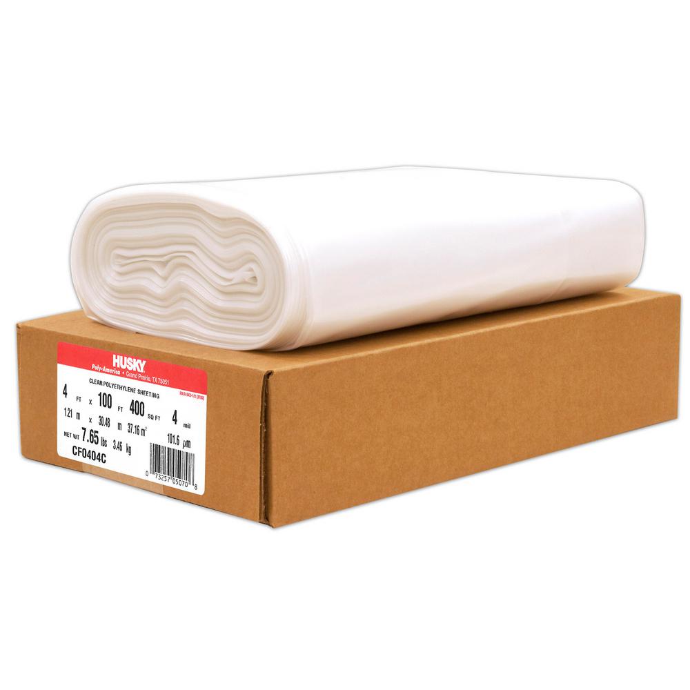 HUSKY 4 Ft X 100 Ft Clear 4 Mil Plastic Sheeting CF0404C The Home Depot