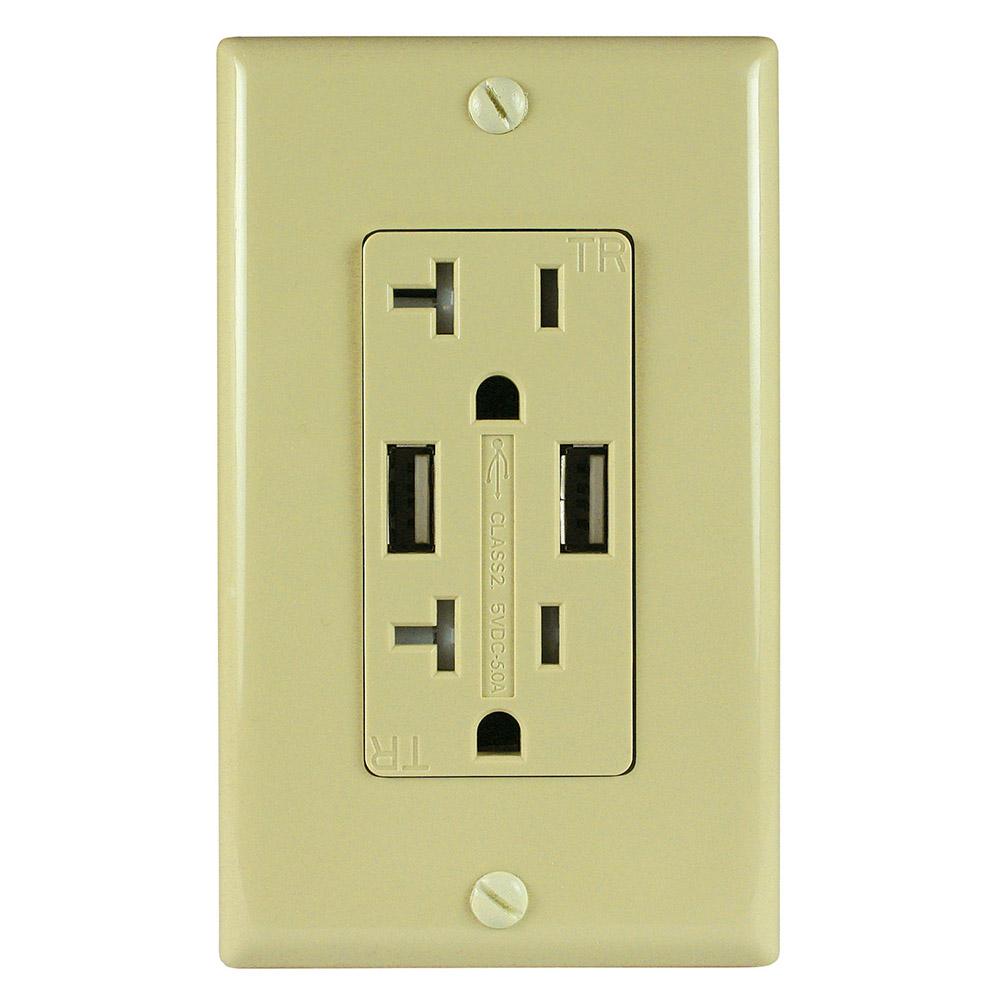 ASI Two 5 Amp USB Two 20 Amp AC Wall Outlet and USB Charging Ports Wall