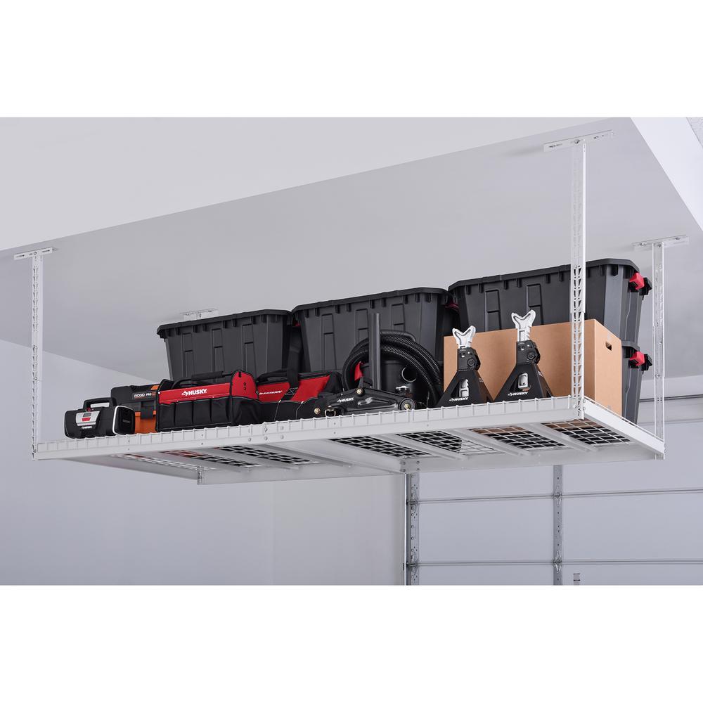 Husky 42 In H X 96 W 32 D Adjustable Height Garage Ceiling Mounted Storage Unit White Acr3296w P The Home Depot Husky 42 In H X 96 W 32 D, Garage Ceiling Storage Racks