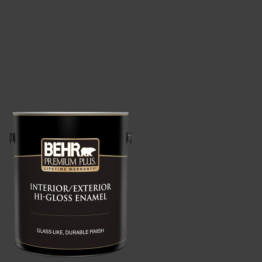 Behr Premium Plus 1 Gal Pure Black Hi Gloss Enamel Exterior Interior Paint